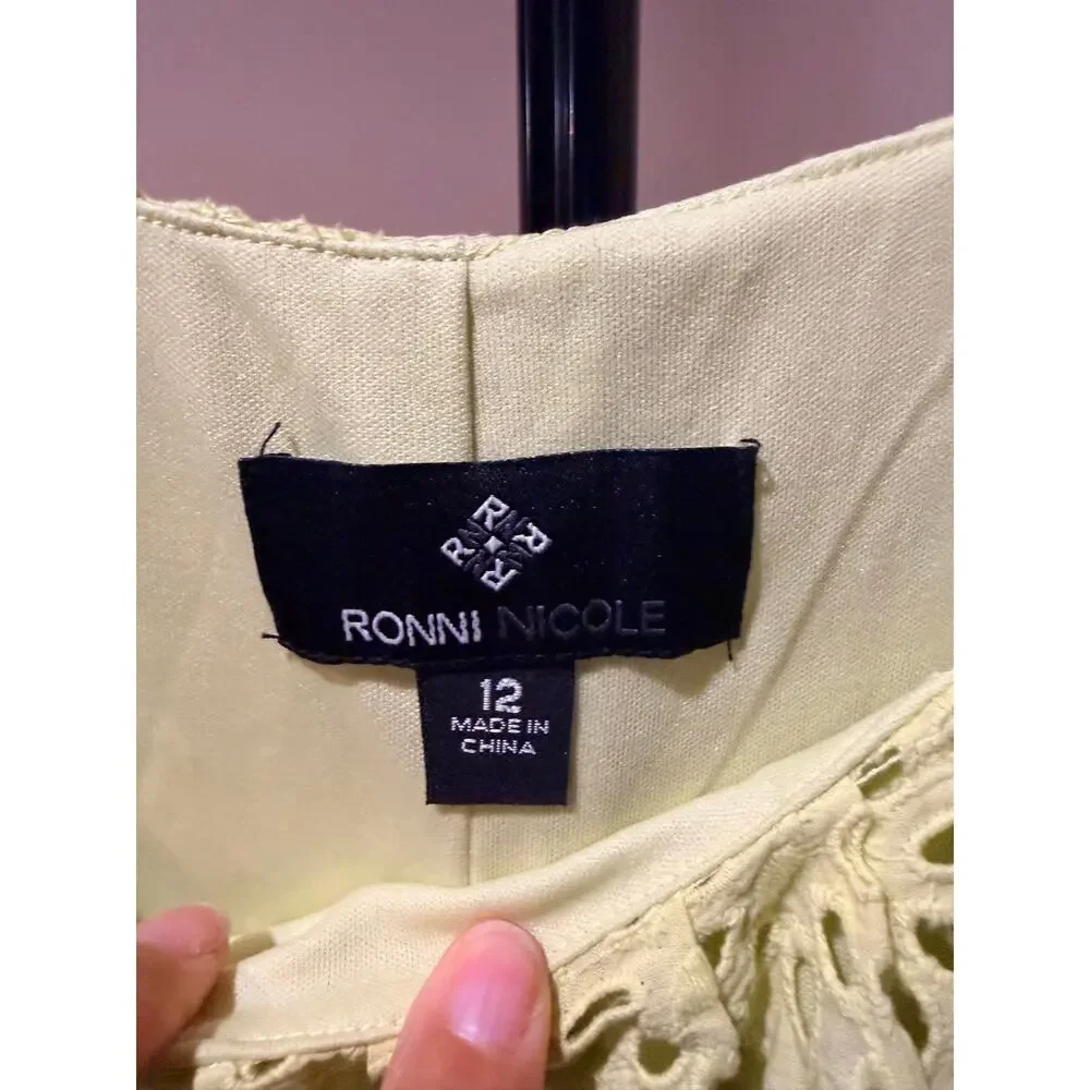 Ronnie Nicole 100% Cotton eyelette dress cap sleeve 12 yellow
